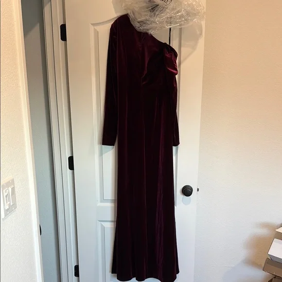 Zac PosenAsymmetric Long-Sleeve Mock-Neck Velvet Dress